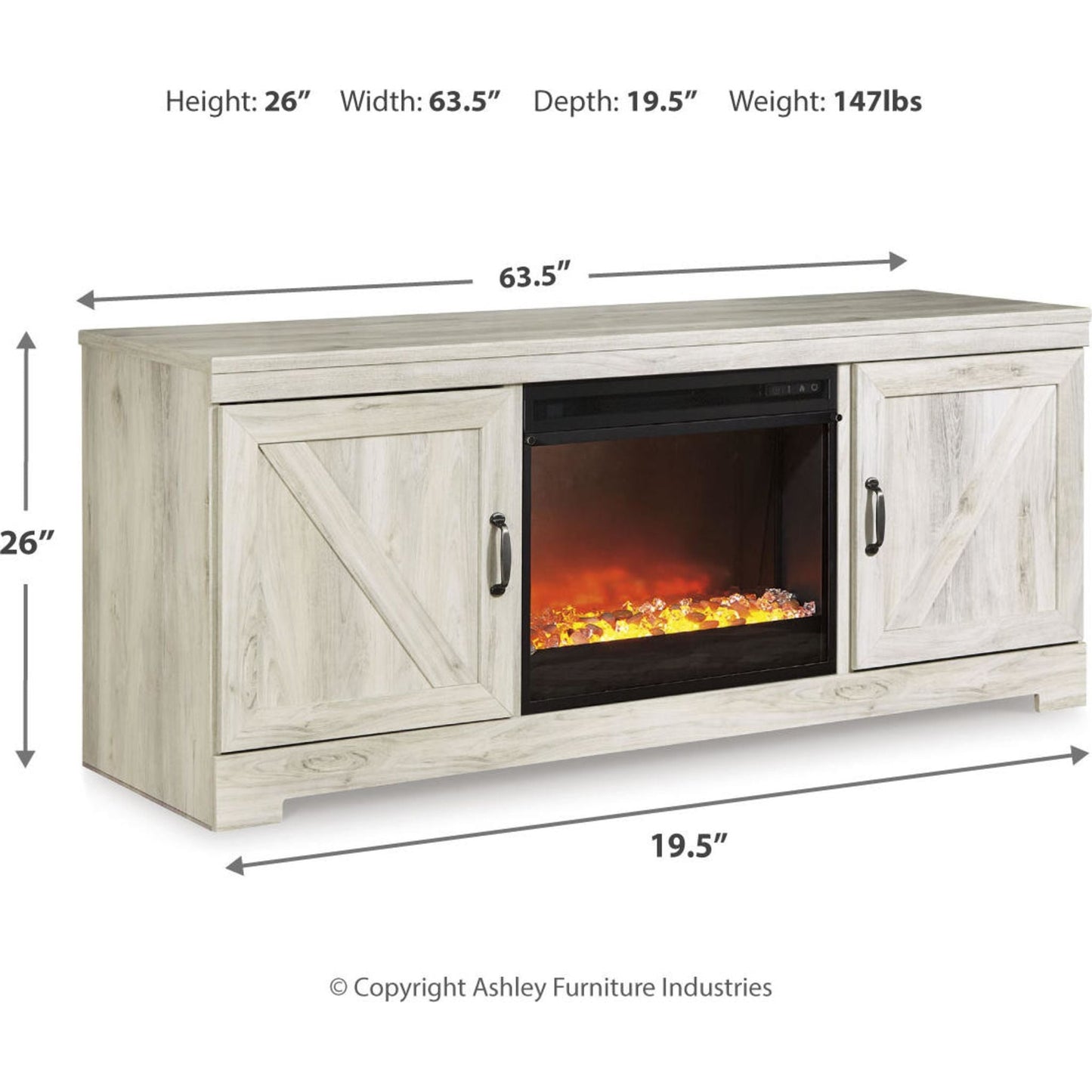 Meuble TV Bellaby avec cheminée en pierre et verre