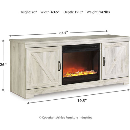 Meuble TV Bellaby avec cheminée en pierre et verre