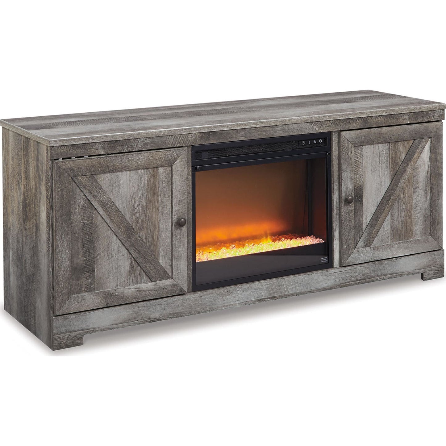 Meuble TV Wynnlow avec cheminée en pierre et verre