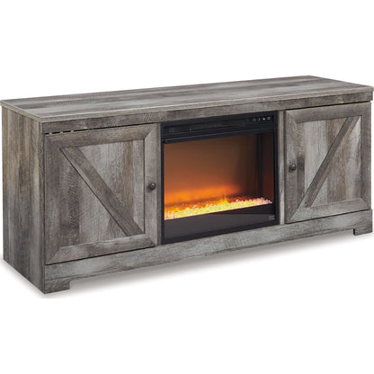 Meuble TV Wynnlow avec cheminée en pierre et verre