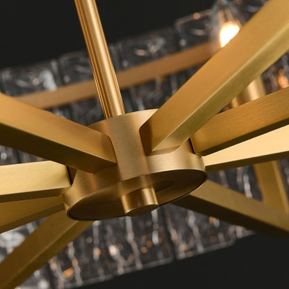 Lustre tambour moderne doré de 66 cm (26 po) en cristal, suspension à 6 lumières avec variateur, verre dépoli, idéal pour îlot de cuisine ou salle à manger.