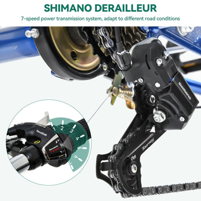 Tricycle adulte 26 pouces, vélo à 3 roues, tricycle à 7 vitesses