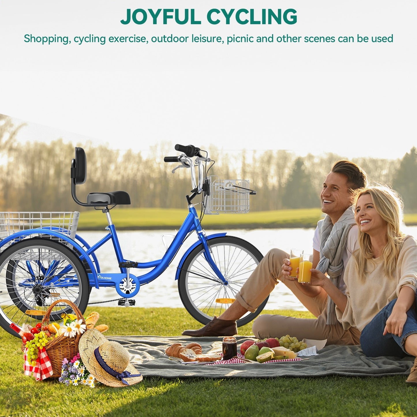 Tricycle adulte 26 pouces, vélo à 3 roues, tricycle à 7 vitesses