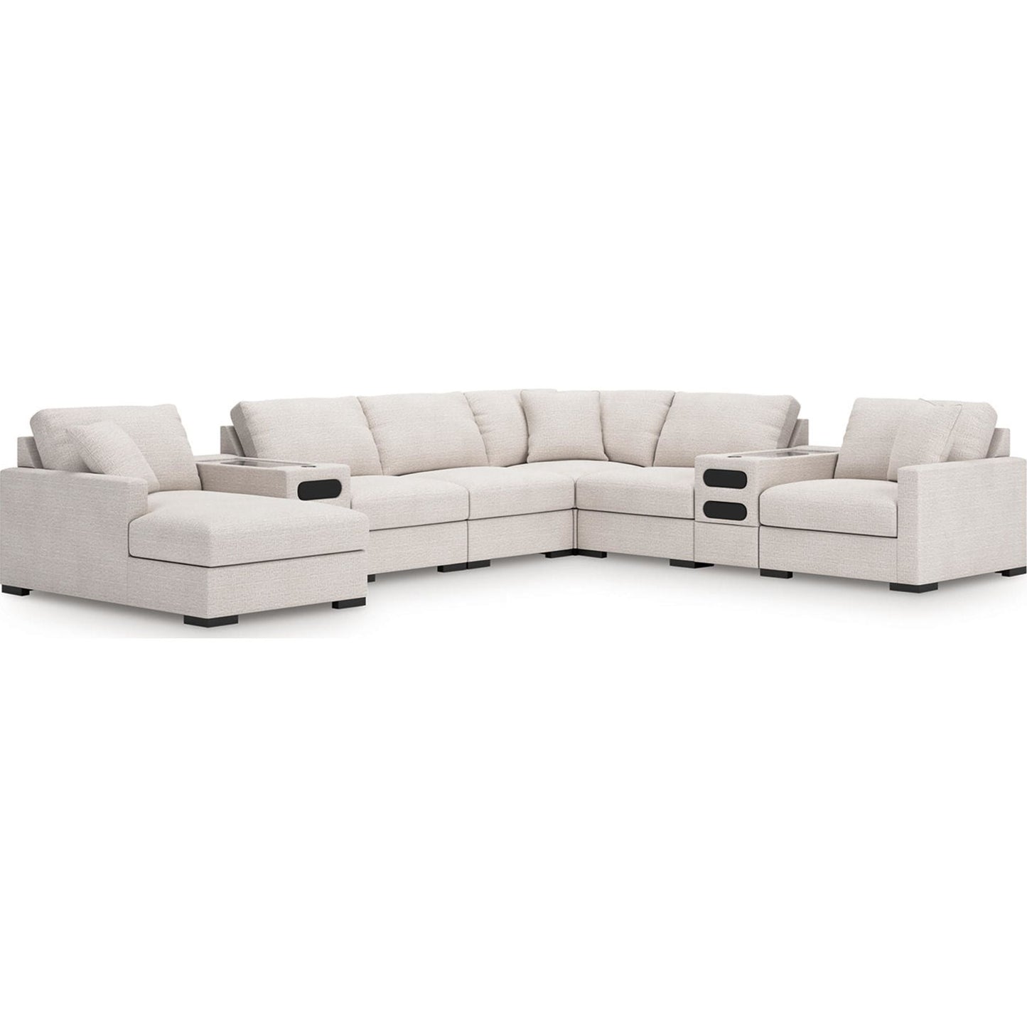 Canapé d'angle modulaire 8 pièces exclusif à Omaha, avec système audio et méridienne