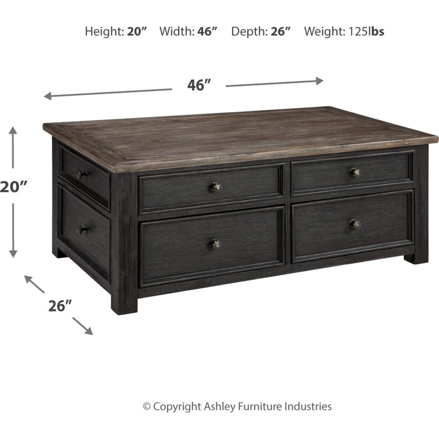 Table basse Tyler Creek avec plateau relevable