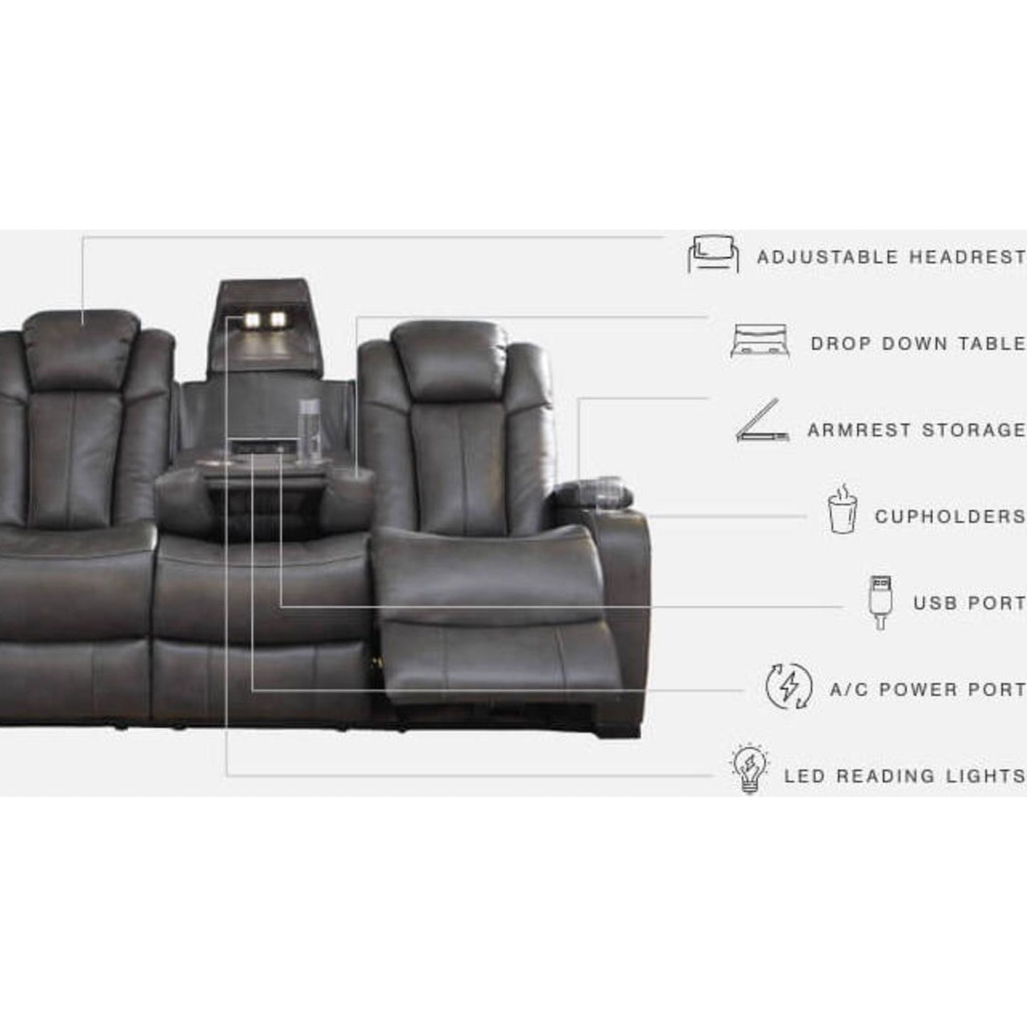 Canapé inclinable électrique Turbulence avec appui-tête réglable