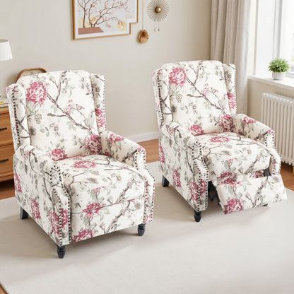 Ensemble de 2 fauteuils inclinables manuels à motif floral vintage de 74 cm de large