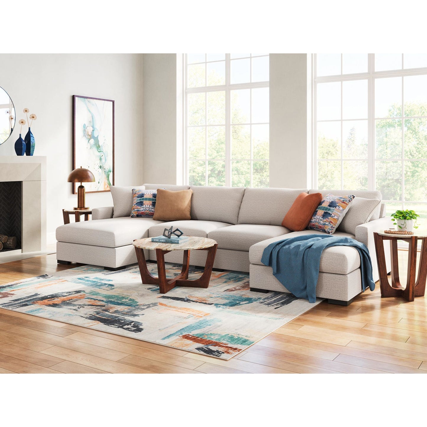 Canapé d'angle modulaire 4 pièces exclusif à Omaha avec double méridienne