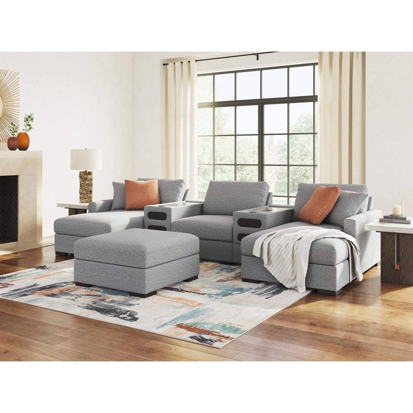 Canapé d'angle modulaire 5 pièces exclusif à Omaha avec double méridienne et double système audio