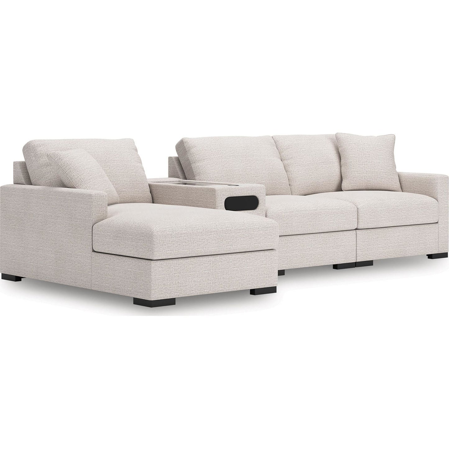 Canapé d'angle modulaire 4 pièces exclusif à Omaha, avec système audio et méridienne