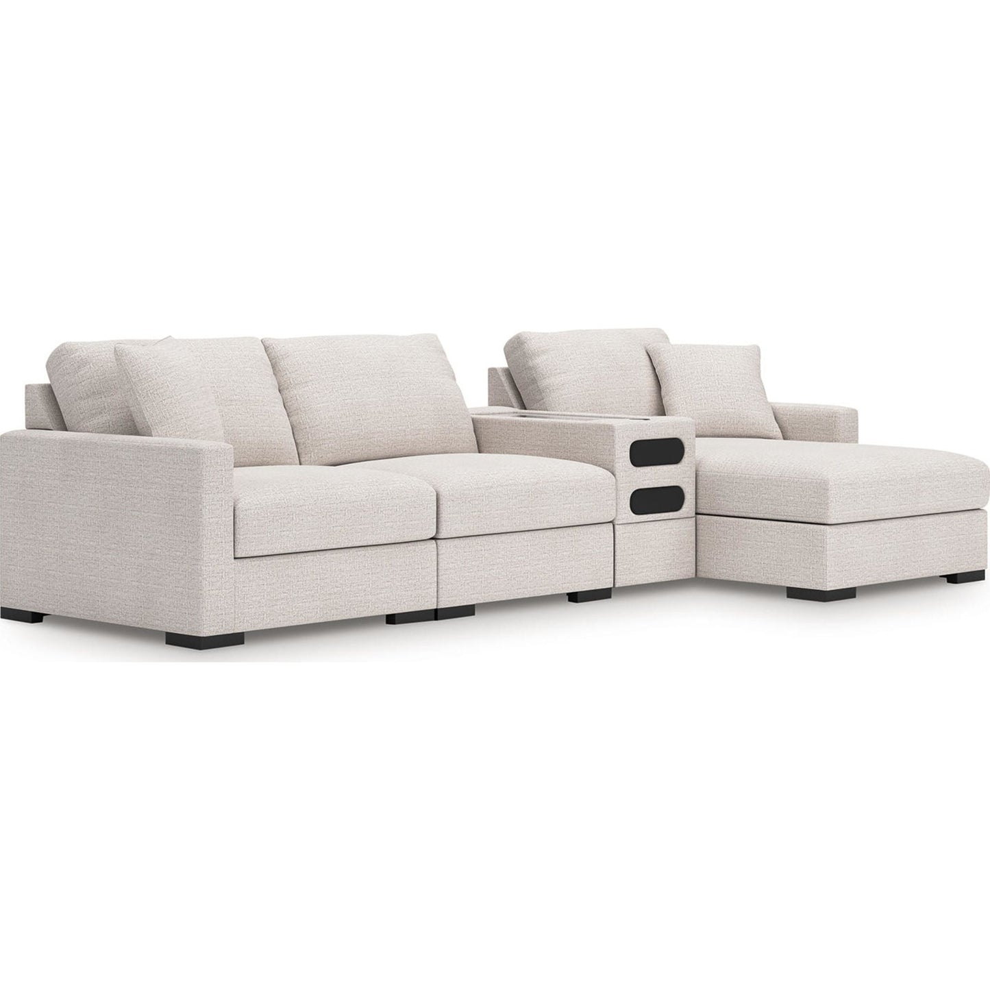 Canapé d'angle modulaire 4 pièces exclusif à Omaha, avec système audio et méridienne