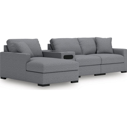 Canapé d'angle modulaire 4 pièces exclusif à Omaha, avec système audio et méridienne