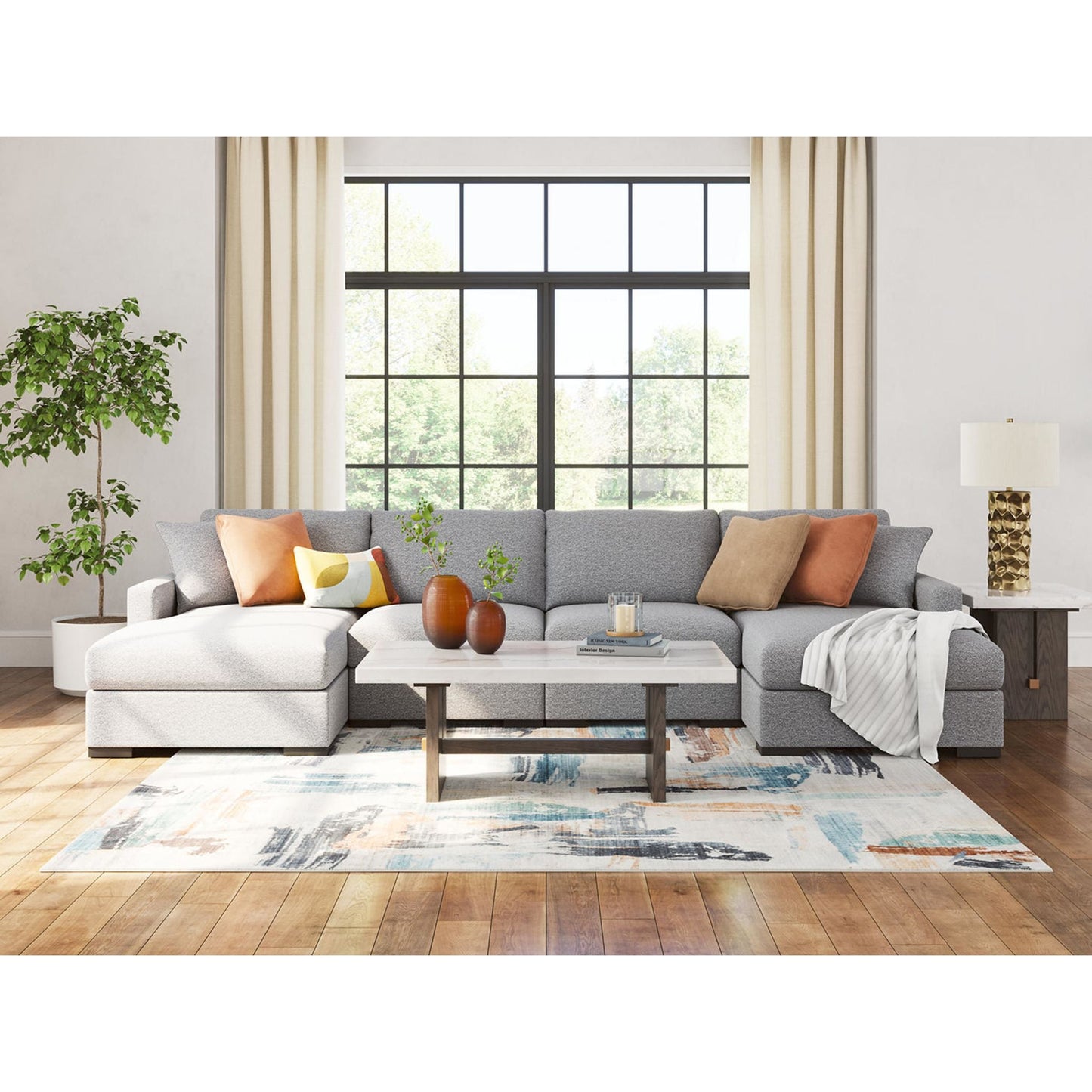 Canapé d'angle modulaire 4 pièces exclusif à Omaha avec double méridienne