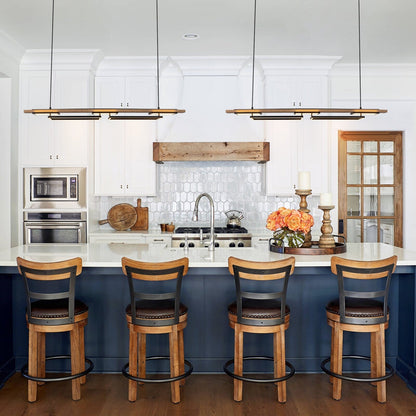 Lustre linéaire en bois à 3 ou 5 lumières LED intégrées, suspension pour îlot de cuisine