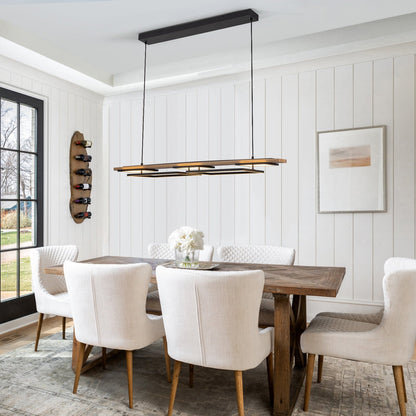 Lustre linéaire en bois à 3 ou 5 lumières LED intégrées, suspension pour îlot de cuisine