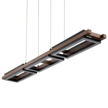 Lustre linéaire en bois à 3 ou 5 lumières LED intégrées, suspension pour îlot de cuisine