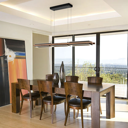 Lustre linéaire en bois à 3 ou 5 lumières LED intégrées, suspension pour îlot de cuisine