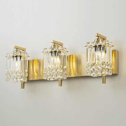 Applique murale moderne et glamour à 3 lumières pour salle de bain, avec miroir en cristal