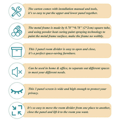 Cloisons de séparation de pièces en bois naturel, 1,83 m, 3 panneaux, occultant pliable, pour séparer les espaces.