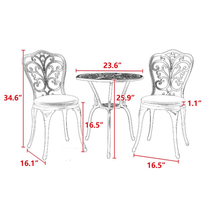 Ensemble table et chaises papillon d'extérieur en aluminium 3 pièces avec trou pour parasol