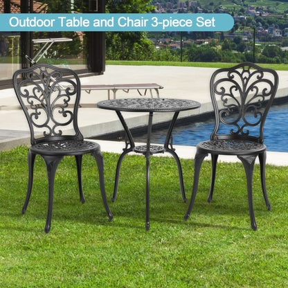 Ensemble table et chaises papillon d'extérieur en aluminium 3 pièces avec trou pour parasol