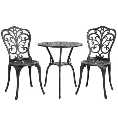 Ensemble table et chaises papillon d'extérieur en aluminium 3 pièces avec trou pour parasol