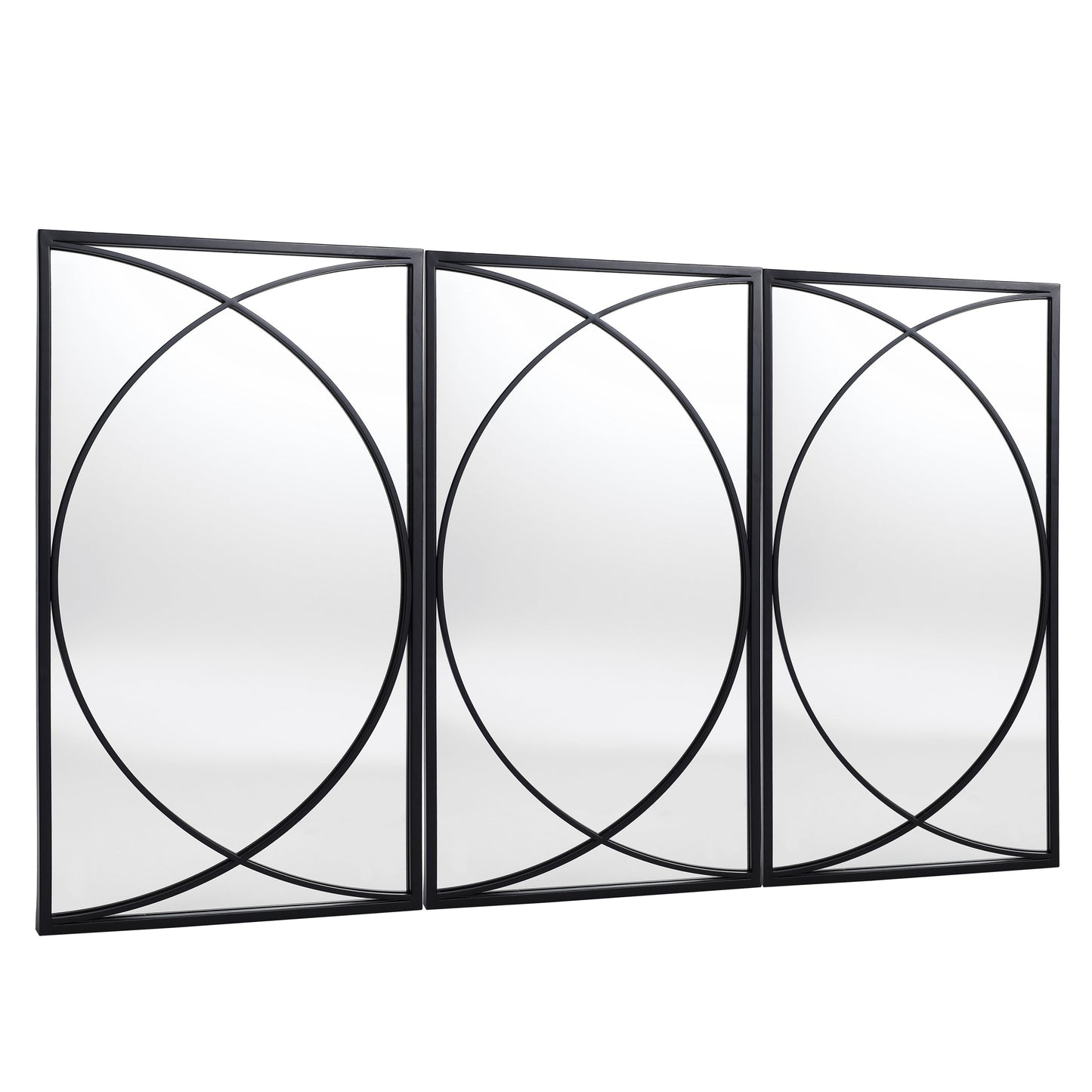 Ensemble de 3 miroirs muraux rectangulaires en métal noir - 31,9 cm (H) x 15,75 cm (L) x 0,75 cm (P)