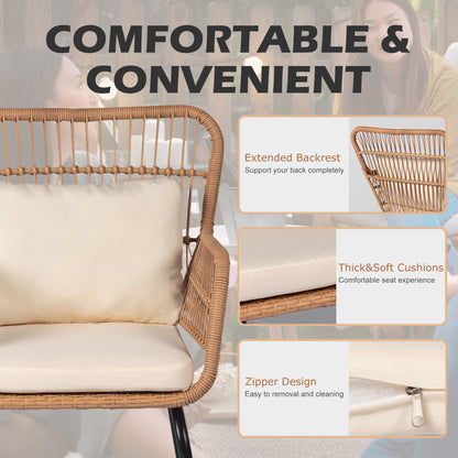 Ensemble bistro de conversation en résine tressée 3 pièces pour extérieur, ensemble de chaises de patio en rotin résistant aux intempéries avec coussins