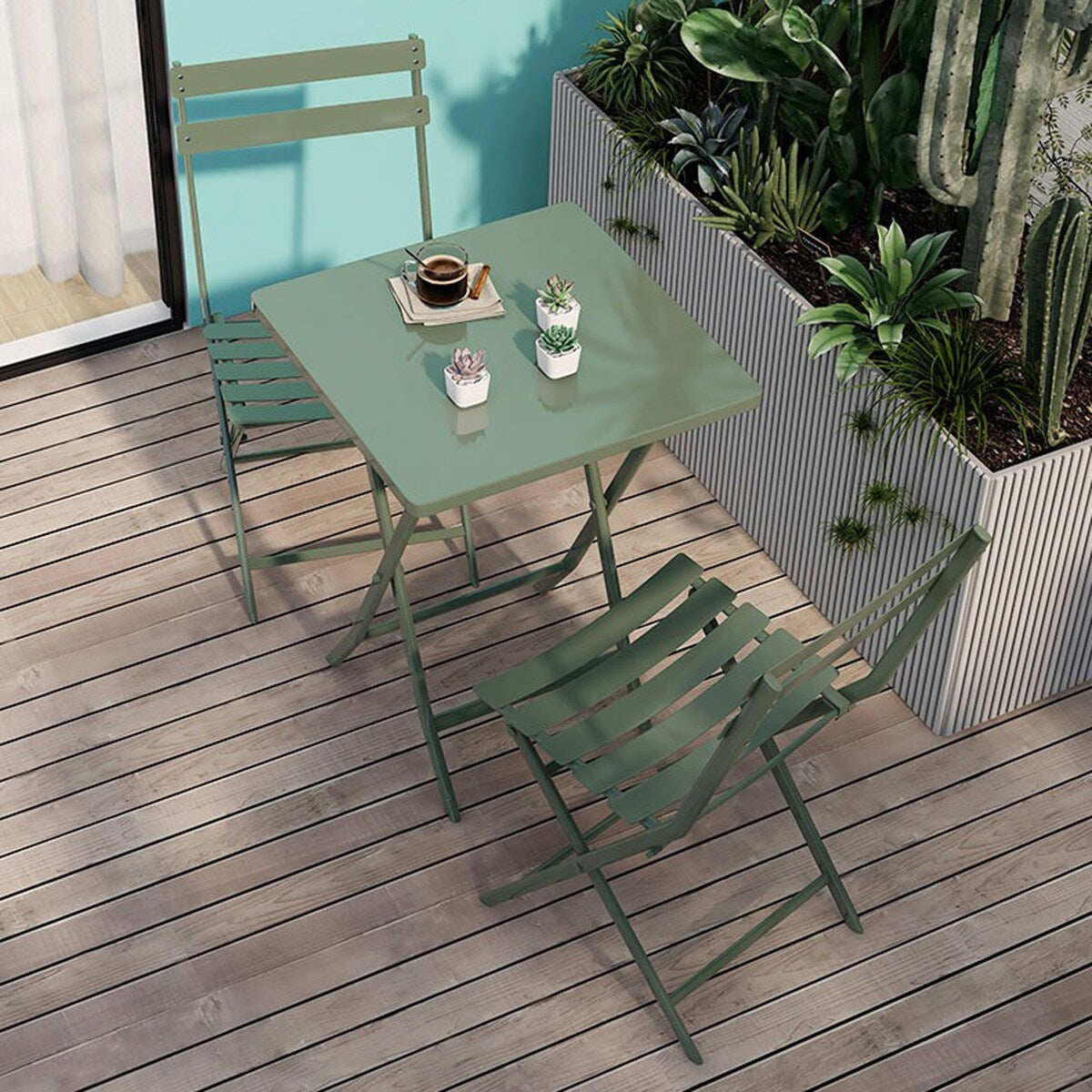 Ensemble bistro minimaliste 3 pièces pour patio : table carrée pliable et chaises