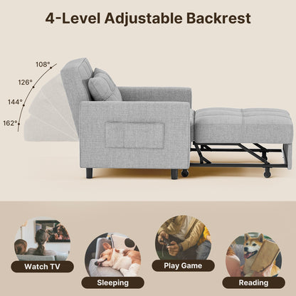 Canapé-lit convertible 3 en 1, fauteuil-lit, canapé lounge rembourré, pliable et réglable
