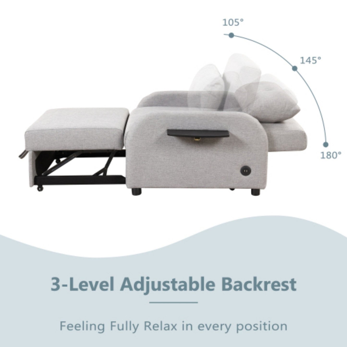 Canapé-lit gigogne 3 en 1 avec tablette rabattable et ports USB par Harper&amp;Bright Designs