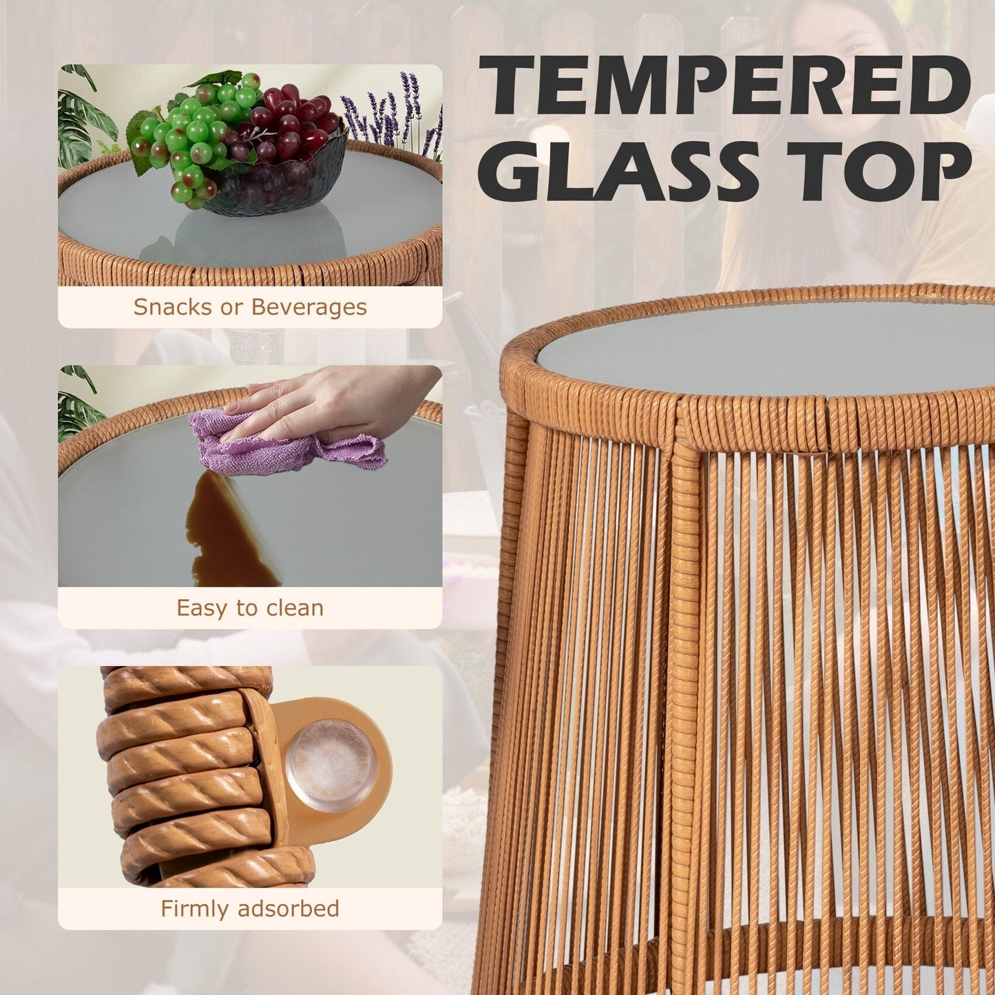 Ensemble bistro de conversation en résine tressée 3 pièces pour extérieur, ensemble de chaises de patio en rotin résistant aux intempéries avec coussins