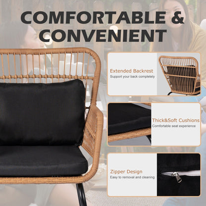 Ensemble bistro de conversation en résine tressée 3 pièces pour extérieur, ensemble de chaises de patio en rotin résistant aux intempéries avec coussins