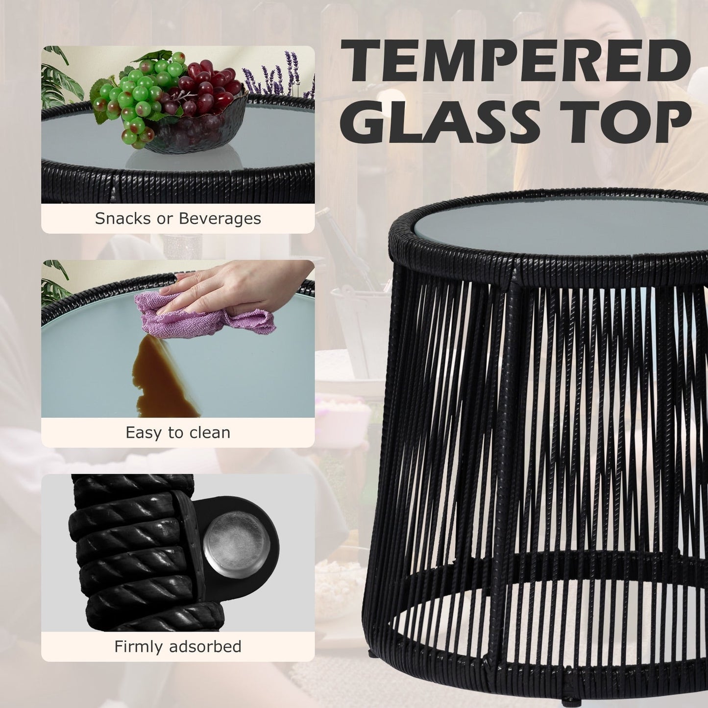 Ensemble bistro de conversation en résine tressée 3 pièces pour extérieur, ensemble de chaises de patio en rotin résistant aux intempéries avec coussins