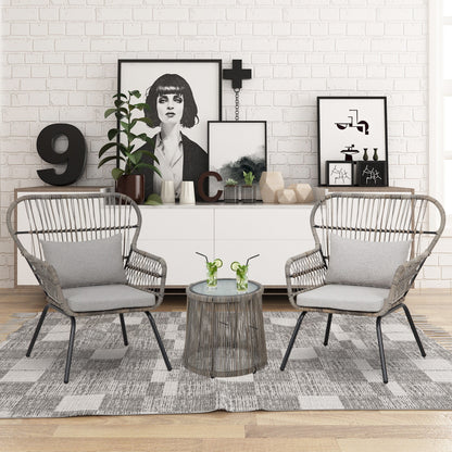 Ensemble bistro de conversation en résine tressée 3 pièces pour extérieur, ensemble de chaises de patio en rotin résistant aux intempéries avec coussins