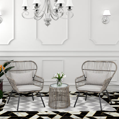 Ensemble bistro de conversation en résine tressée 3 pièces pour extérieur, ensemble de chaises de patio en rotin résistant aux intempéries avec coussins