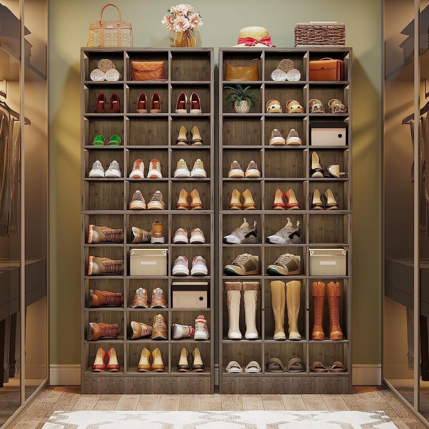 Armoire à chaussures haute pour 30 paires, étagère à chaussures en bois blanc à 10 niveaux pour placard ou entrée - 10 niveaux