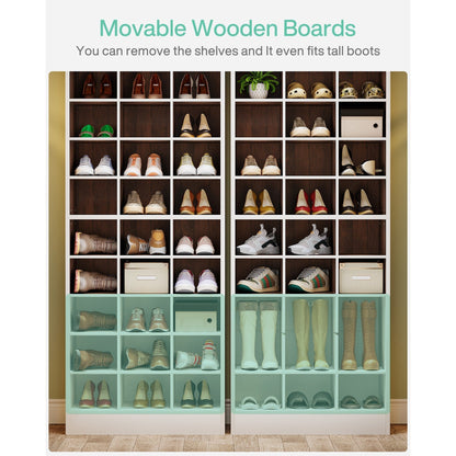 Armoire à chaussures haute pour 30 paires, étagère à chaussures en bois blanc à 10 niveaux pour placard ou entrée - 10 niveaux