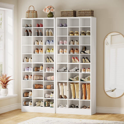 Armoire à chaussures haute pour 30 paires, étagère à chaussures en bois blanc à 10 niveaux pour placard ou entrée - 10 niveaux