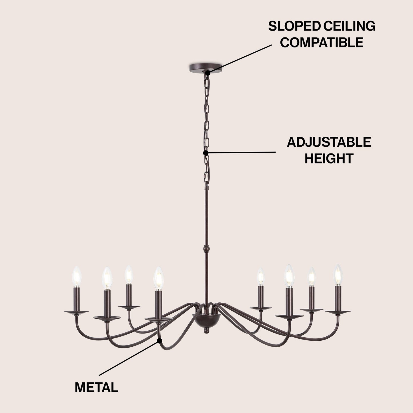 Lustre LED en fer à 6 lumières de 34,75 pouces, par JONATHAN Y