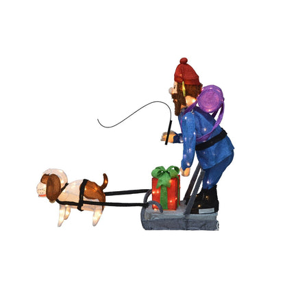 34 Rudolph, décoration de jardin 3D pré-éclairée par LED, Yukon debout et chien
