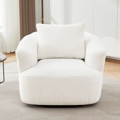 Fauteuil pivotant à 360°, fauteuil d'appoint en bouclette de 38,2 cm avec coussin décoratif, fauteuil-canapé rembourré de forme cylindrique avec accoudoirs incurvés