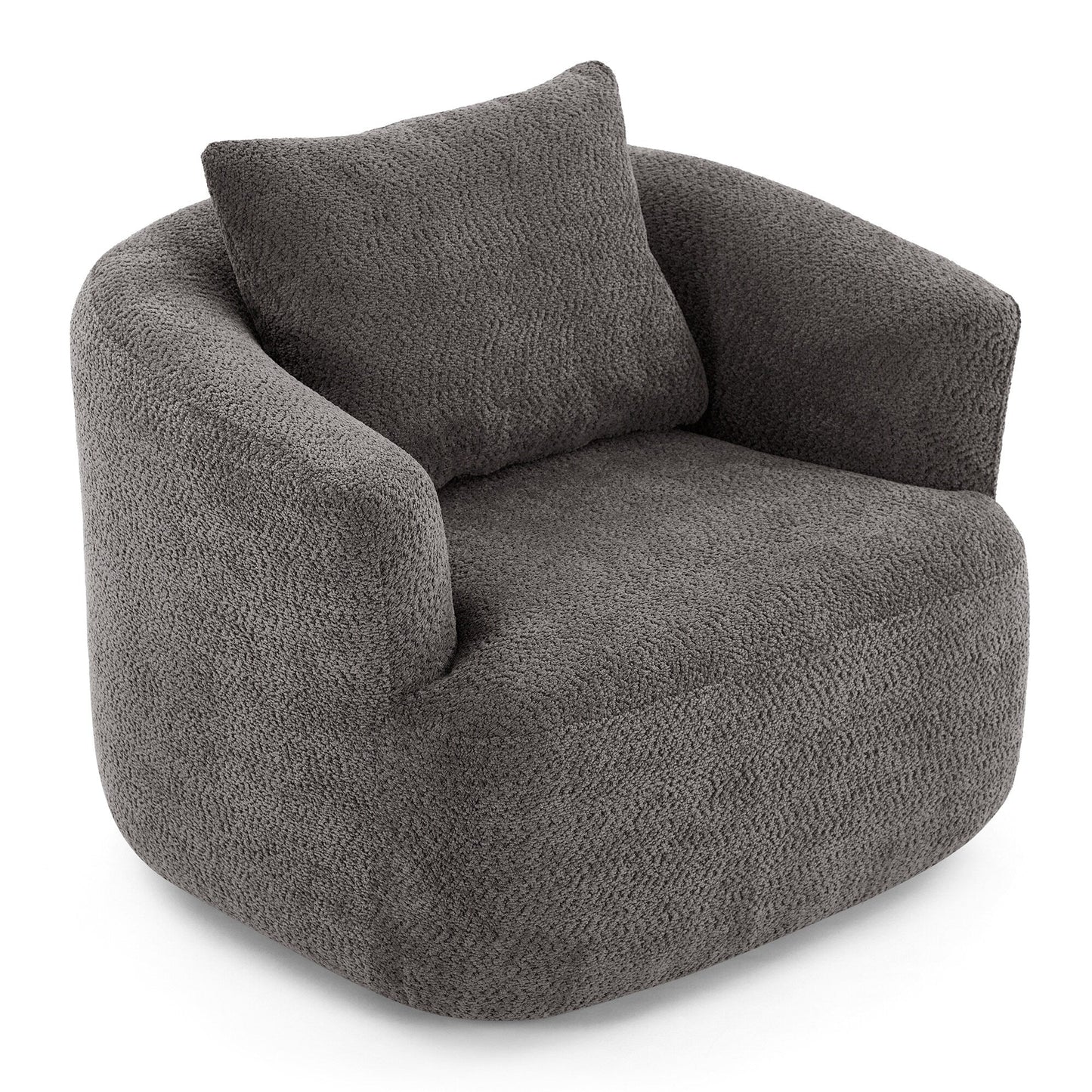 Fauteuil pivotant à 360°, fauteuil d'appoint en bouclette de 38,2 cm avec coussin décoratif, fauteuil-canapé rembourré de forme cylindrique avec accoudoirs incurvés