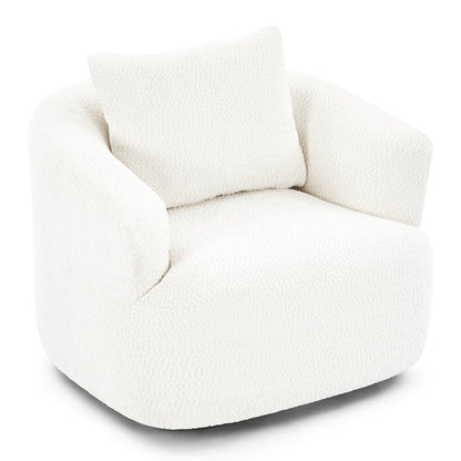 Fauteuil pivotant à 360°, fauteuil d'appoint en bouclette de 38,2 cm avec coussin décoratif, fauteuil-canapé rembourré de forme cylindrique avec accoudoirs incurvés