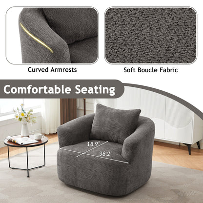 Fauteuil pivotant à 360°, fauteuil d'appoint en bouclette de 38,2 cm avec coussin décoratif, fauteuil-canapé rembourré de forme cylindrique avec accoudoirs incurvés