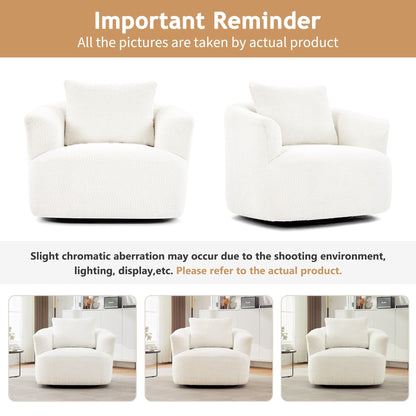 Fauteuil pivotant à 360°, fauteuil d'appoint en bouclette de 38,2 cm avec coussin décoratif, fauteuil-canapé rembourré de forme cylindrique avec accoudoirs incurvés