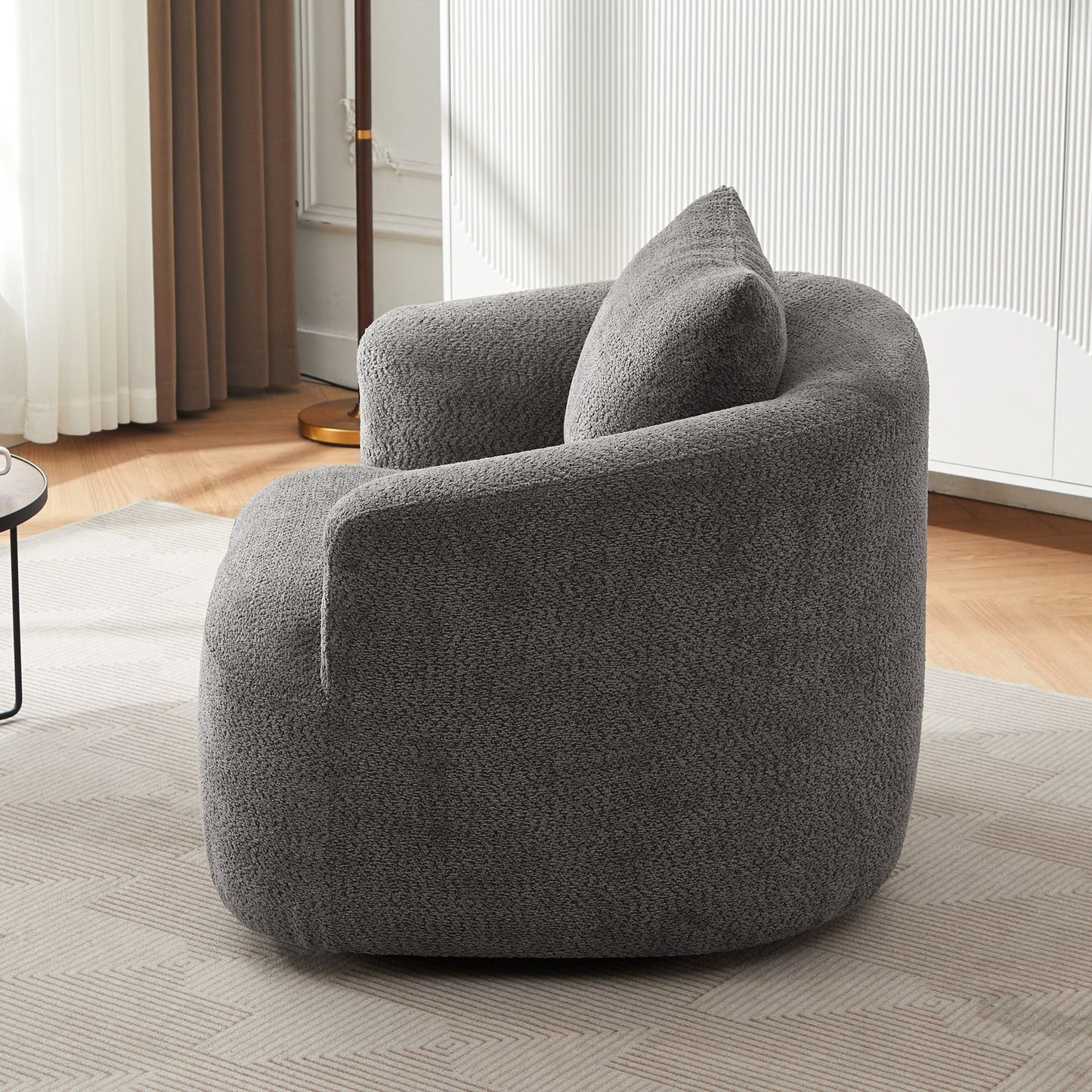 Fauteuil pivotant à 360°, fauteuil d'appoint en bouclette de 38,2 cm avec coussin décoratif, fauteuil-canapé rembourré de forme cylindrique avec accoudoirs incurvés