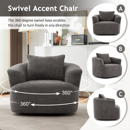 Fauteuil pivotant à 360°, fauteuil d'appoint en bouclette de 38,2 cm avec coussin décoratif, fauteuil-canapé rembourré de forme cylindrique avec accoudoirs incurvés