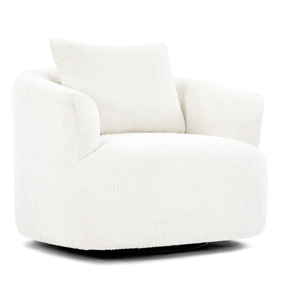 Fauteuil pivotant à 360°, fauteuil d'appoint en bouclette de 38,2 cm avec coussin décoratif, fauteuil-canapé rembourré de forme cylindrique avec accoudoirs incurvés