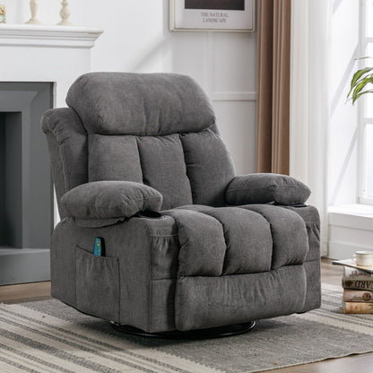 Fauteuil inclinable pivotant à 360° avec massage, chauffage, port USB et porte-gobelets